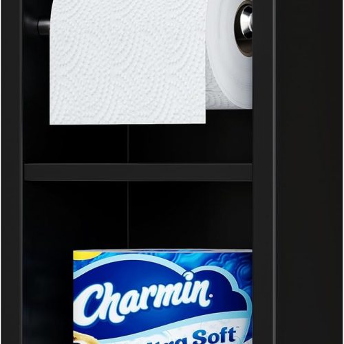 CT0434568JS_1 Qeke Recessed Toilet Paper Holder, 304 Stainless Steel Bathroom Toilet Paper Holder with Storage, in Wall Tissue Toilet Roll Holder, Matte Black