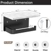 Gypie Toilet Paper Holder with Shelf, Extended Base Wall Mounted, Marble Toilet Roll Holder Black for Bathroom Washroom