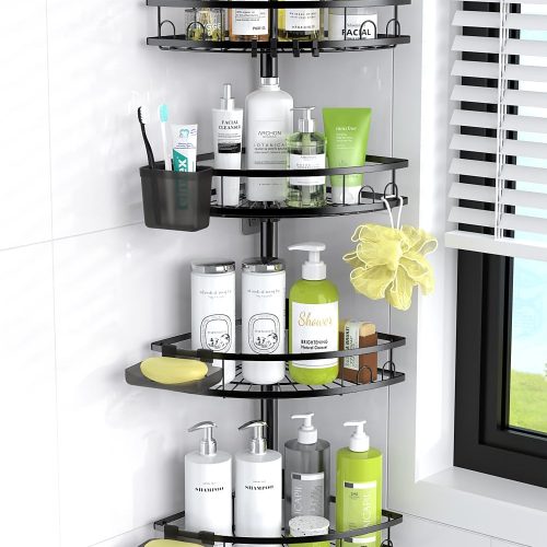 Aitatty Corner Shower Caddy Standing: 4-tier Rustproof Shower Organizer Shelf - Floor Shower Corner Shelf for Bathroom, Renters, Apartment & Dorm