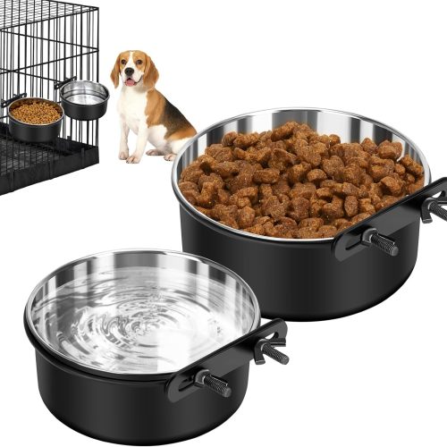 Dog Crate Water Bowl No Spill, 2 Pack Dog Crate Bowls Hanging, Kennel Water Food Bowls Mountable, Pet Cage Accessories Feeder Dish, Stainless Steel Coop Cup for Cat Puppy Bunny Guinea Pig Ferret Bird