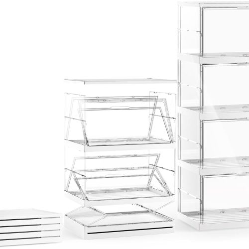 XOS 198QT Ultra Large Storage Bins Closet Organizer and Storage Foldable & Collapsible Containers Drawers Organizer Bookshelf Bookcase Cabinet Display Case 4-Tier Plastic with Lids for Bedroom