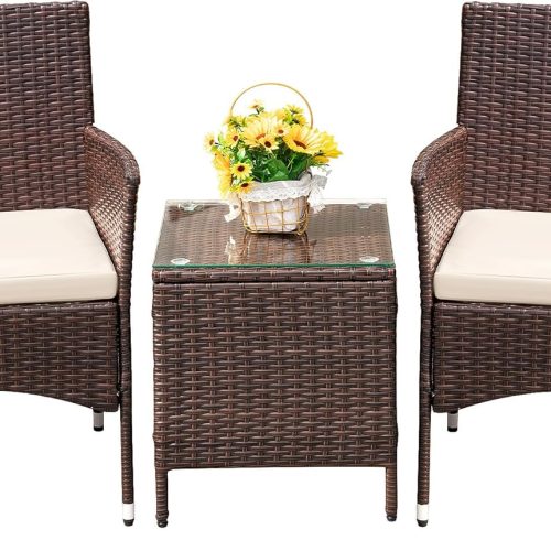 CT0438587JS_1 Devoko Patio Porch Furniture Sets 3 Pieces PE Rattan Wicker Chairs with Table Outdoor Garden Furniture Sets (Brown/Beige)