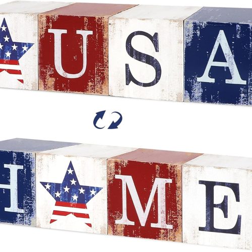 COCHIE 4th of July Decorations Wooden Stars, Patriotic Memorial Day Star Tiered Tray Decor Set of 4, Fourth of July Red White Blue Decoration for Home Office Table Shelf