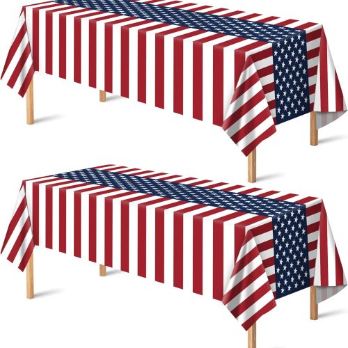 CT0439000JS_1 OHOME 4th of July Decorations - Patriotic American Flag Plastic Tablecloth for 250th Anniversary | Fourth of July Accessories Memorial Day Decor for Home Outdoor Outside Party Favors,54"x108",2 Pack