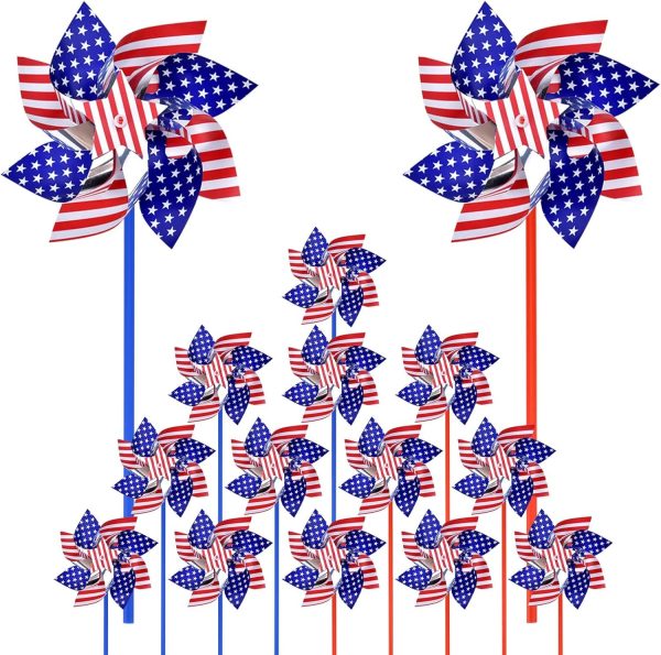 Memorial Day Decorations 4th of July Decorations for Home Outdoor Patriotic Pinwheels,Fourth of July Decorations Patriotic Independence Day Party Supplies Favors,Wind Spinner for Garden 16 PCS