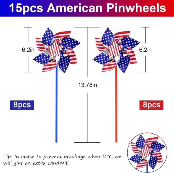 Memorial Day Decorations 4th of July Decorations for Home Outdoor Patriotic Pinwheels,Fourth of July Decorations Patriotic Independence Day Party Supplies Favors,Wind Spinner for Garden 16 PCS