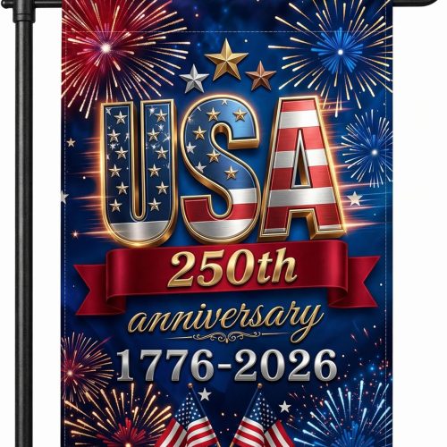 250 Anniversary USA Flag, 4th of July Decorations, Double Sided, UV Protection, Fade Resistant, 12x18 Inch, American Patriotic Outdoor Yard Garden Flags, 1776-2026 Commemorative (Blue)