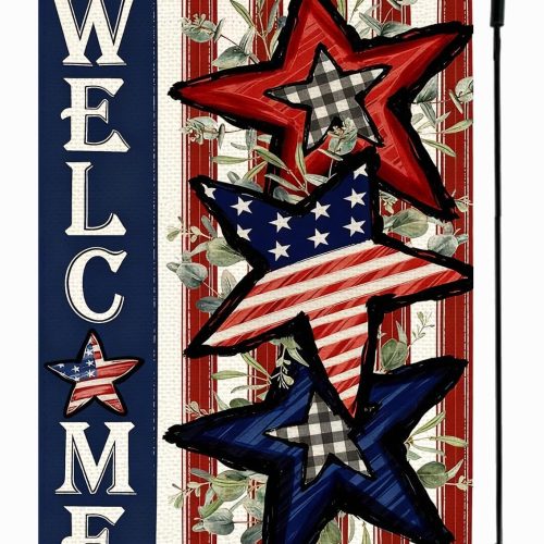 RABUSOFA 4th of July Patriotic Garden Flag 12x18 Inch Double Sided, American Stars and Stripes Red White and Blue Welcome Memorial Day Independence Day Decoration Outdoor Small Yard Lawn Flags