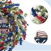 4th of July Independence Day Red White Blue Flower Wreaths, 20" Artificial Flower Wreath with God Bless America Sign Decoration for Front Door, Memorial Day Wreath for Wall Window Party Decor