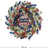 4th of July Independence Day Red White Blue Flower Wreaths, 20" Artificial Flower Wreath with God Bless America Sign Decoration for Front Door, Memorial Day Wreath for Wall Window Party Decor