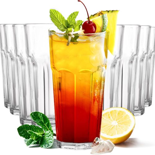 CTD-GR-720GK_1 Etolies Highball Drinking Glasses Set of 9, Water Glasses 16 oz,Iced Tea Glasses for Water, Juice, Cocktails,Milkshake,Coke,Soda,Beverages. Heavy Base Tumbler,Kitchen and Bar Glassware