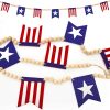 5.1 FT 4th of July Patriotic American Flag Wood Bead Garland Banner - Independence Day Decorations for Fireplace Mantle, Red White Blue Decor for Memorial Day, Veterans Day & Party Supplies