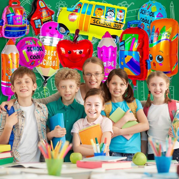 40 Pcs Back to School Foil Balloons, Colorful Apple Pencil Crayon Bus Helium Balloon, School Mylar Balloons for Party Supplies
