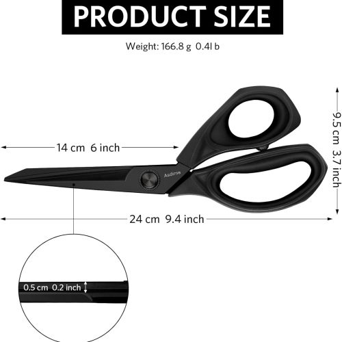 CTAS15CT_4 Asdirne Black Titanium Fabric Scissors, Dressmaking Scissors with Heavy Duty Multi-Purpose Titanium Coated Blades and Comfortable Soft Grip Handles, Black, 25CM
