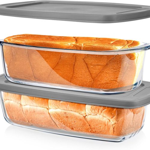Glass Loaf Pans for Baking Bread with Lids 2 Set - 1.9 Qt Glass Loaf Pan | Oven, Dishwasher, Fridge, Freezer & Microwave Safe, Bread Pan Suit for Lasagna, Meatloaf, Banana