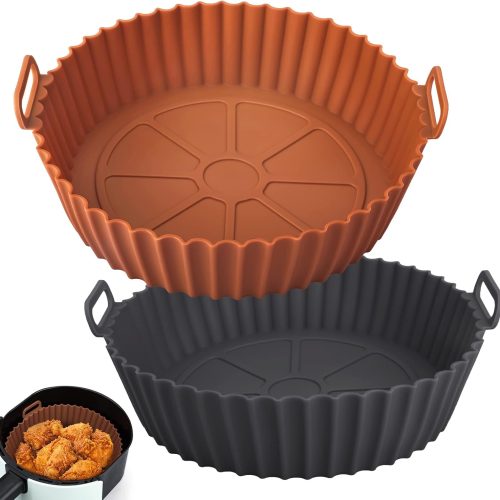 CTD-GR-1152GK_1 2 Pack Air Fryer Silicone Liners for Ninja, Reusable Silicone Bowl Basket Fit for 3 to 5QT Air Fryer, Replacement of Flammable Parchment Paper, Baking Tray Oven Accessories (Top 8in, Bottom 6.8in)