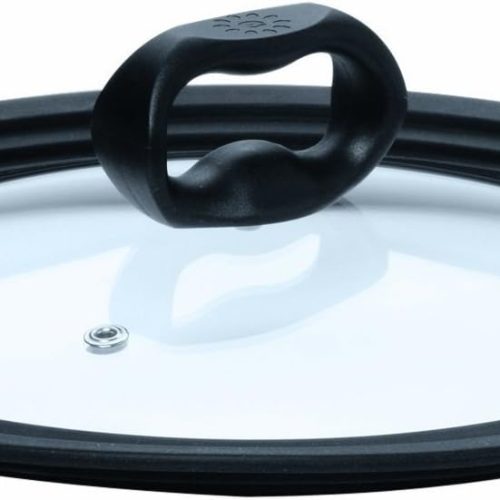 CTD-GR-1255GK_1 Ecolution Universal Lid for Pots and Pans, Fits 6-Inch to 8-Inch Cookware, Tempered Glass Replacement Lid with Heat Resistant Silicone Edge, Dishwasher Safe, Made without BPA, Small, Black