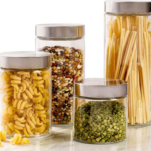CTD-GR-1722GK_1 4pc Canister Sets for Kitchen Counter or Bathroom + Labels & Marker, Glass Cookie Jars with Airtight Lids - Food Storage Containers with Lids Airtight for Pantry - Flour, Sugar, Coffee, Cookies, etc.