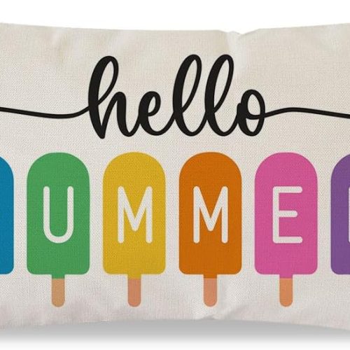 CTD-GR-1893GK_1 PANDICORN Hello Summer Throw Pillow Cover 12x20 Inch Popsicle Outdoor Spring Farmhouse Decorations Lumbar Decorative Cushion Case for Home Living Room Sofa Couch Patio Porch Decor