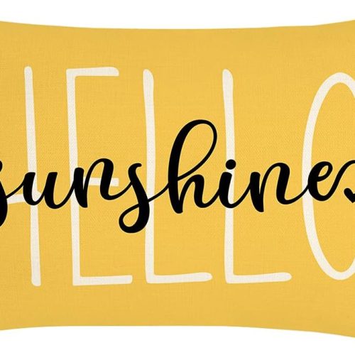 4TH Emotion Hello Sunshine Pillow Cover Farmhouse Yellow Lumbar Pillow Cover Spring Summer Decorations Cushion Case for Sofa Couch Polyester Linen 12x20 Inches