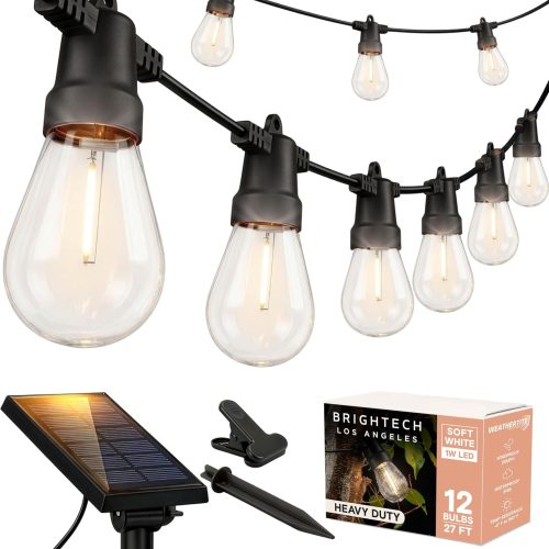 CTD-GR-1935GK_1 Brightech Ambience Pro Solar Powered Outdoor String Lights -27 ft Commercial Grade Waterproof Edison Patio Lights, Shatterproof LED String Lights for Outside, Porch - 12 Bulbs, 1W Soft White