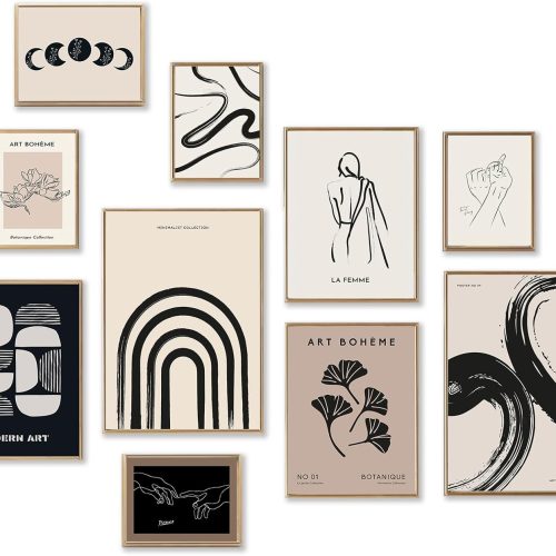 CTD-GR-2009GK_1 KBKBART Minimalist Boho Wall Art Prints, 10 PCs Abstract Neutral Black Beige Women Body Line Flower Canvas Art, Eclectic Home Decor for Room