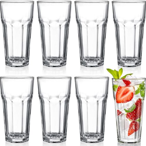 CTD-GR-722GK_1 Yopay Set of 8 Highball Drinking Glasses, 12oz Lead-Free Tempered Water Glasses Thick Heavy Base, Clear Iced Hot Tea Glassware for Cocktail, Juice, Milkshake, Soda Beer Tumbler Cup