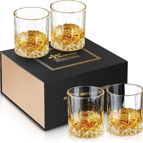 CTD-GR-724GK_1 Hlukana Luxury Box Old Fashioned Whiskey Glasses Set of 4, 11 OZ Cocktail Glasses, Bourbon Rocks Scotch Glasses, Barware for Scotch Rum Vodka Liquor, Gifts for Men Father Grandfather Boss