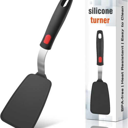 CTD-GR-942GK_1 Flexible Silicone Spatula Turner, Heat Resistant Silicone Turner for Non-Stick Cookware, BPA-Free Food Grade Kitchen Spatula Utensils, Ideal for Flipping Eggs, Burgers, Pancakes, 11.8 x 2.4 in, Black