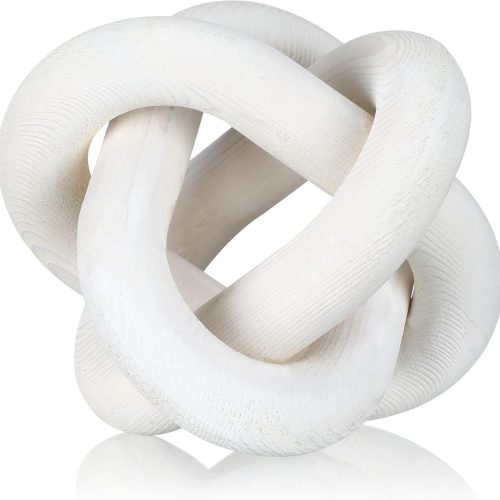 Yalikop 3 Link Wood Knot Decor Rustic Home Décor Accents Hand Carved Coffee Table Decoration, Boho Chain Link Decoration, Modern Shelf, Rustic Objects for Home Living Room Bedroom(White)