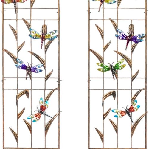 SUNNYPARK Set of 2 Dragonfly Metal Garden Trellis for Climbing Plants, Decorative Vegetables Flowers Vine Trellis for Outdoor Patio 60'' H x 11'' W