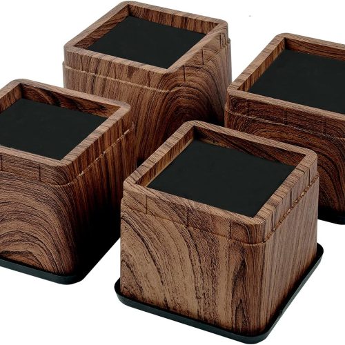 BTSD-home 3 Inch Wood Bed Risers Furniture Risers Bed Frame Lifters in Heights of 3 or 6 Inch Heavy Duty Set of 4 Square