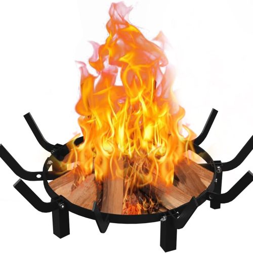 Mondazie 24 Inch Round Fire Pit Grate with 10 Bars for Firepit, Heavy Duty Firewood Log Burning Rack Holder for Fireplace Hearth Wood Stove and Outdoor Campfire, Black