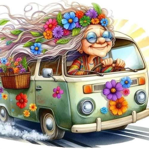 1 FQOVKYN Cartoon Diamond Painting Kits for Adults, Flower Car Diamond Art Kits for Adults Beginners, Cartoon Gem Art Kits for Adults for Home Wall Decor Present(12x12inch)