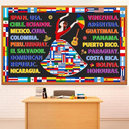 Containlol Spanish Bulletin Board Decorations Latin American Classroom Decor Spanish Flags Cutouts for National Hispanic Classroom School Party Supplies(Women)