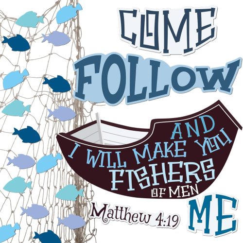 1 Fishers of Men Bulletin Board Decor Religious Classroom Bulletins Boards Back to School Fish Ship Cutouts Sets Christian Jesus Chalkboard Decoration for Sunday School Educational Wall Decorations