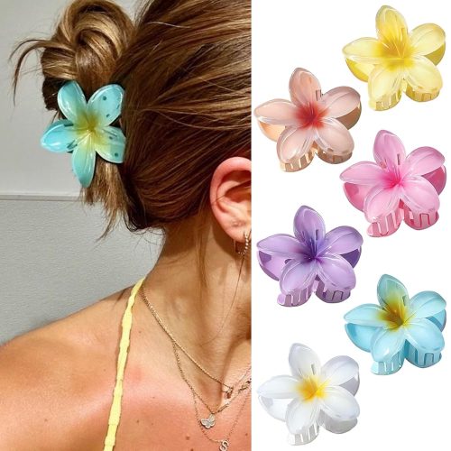 1 6Pcs Hawaiian Flower Hair Clips, Nonslip Strong Hold For Women,Large Hair Claw Clips for Thick Hair,Plumeria Big Cute Dasiy Hair Clips Beach Hair Accessories