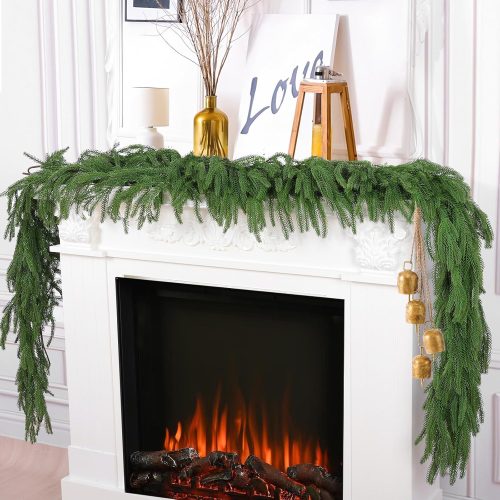 1 Hananona 4 Pcs 6 Ft Artificial Norfolk Pine Garlands, Real Touch Winter Pine Garland, Green Artificial Greenery Garland for Table, Mantle, Wall, Indoor, Outdoor Christmas Decorations (4, 6 FT)