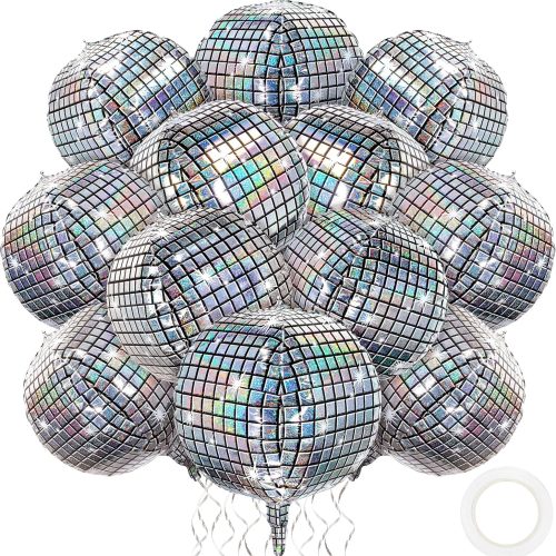 1 durony 12 Pieces 18 inches Disco Ball Balloons 4D Aluminum Foil Balloons Silver Party Decorations Mylar Foil Balloons for Disco Themed Party Decorations Supplies