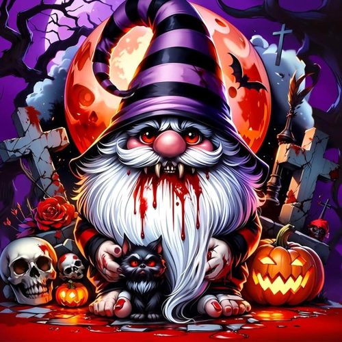 1 Halloween Diamond Art Kits for Adults,Scary Gnome Diamond Painting Kits for Beginners,5D Diamond Painting Skull&Pumpkins,DIY Full Round Drill Gem Art Paint by Diamonds,Home Wall Decor 11.8X11.8inch