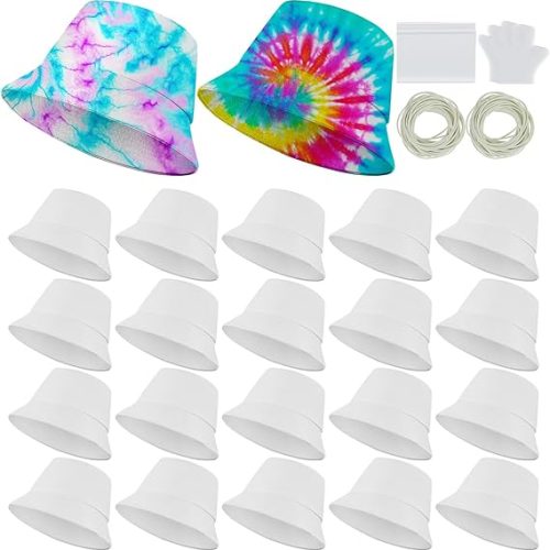 1 Silkfly White Cotton Bucket Hat for Tie Dye Blank Sun Hat DIY Sublimation with Accessory for Tie Dye Party