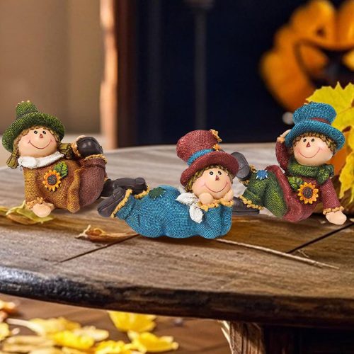 Yinns Scarecrow Fall Decorations for Home, Scarecrows Small Fall Figurines, Autumn Harvest Resin Scarecrow Indoor Decor, Thanksgiving Gift,3 Pcs
