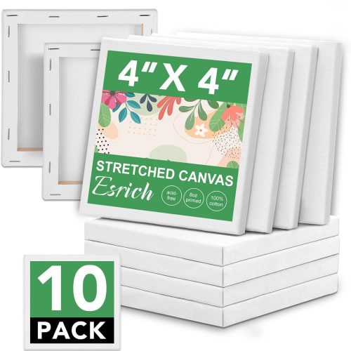 1 ESRICH Mini Canvases for Painting,4x4In Canvas in Bulk 10Pack, 2/5In Profile Small Square Canvas, Blank Canvases are Great for School Projects and Kids Birthday Parties, Home Decor Project.
