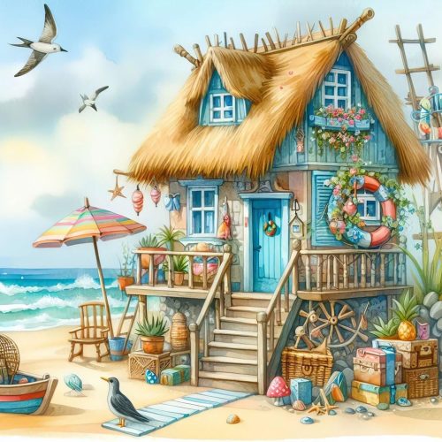 1 Stalente Diamond Painting Kits for Adults Seaside House, 5D DIY Diamond Art Kits for Beginners Round Full Drill Diamond Painting for Home Wall Decoration Gift 12×12inch, Landscape