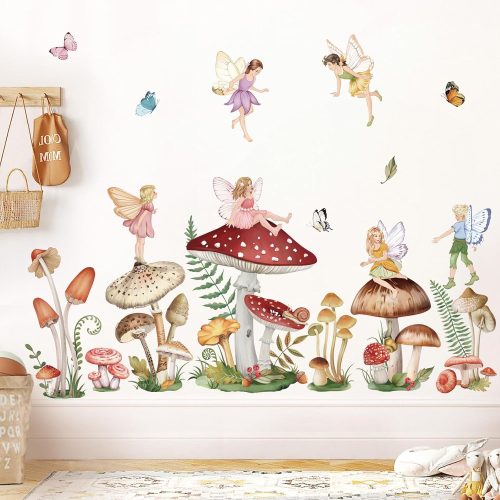 1 wondever Woodland Mushroom Wall Decals Fairy Butterfly Forest Peel and Stick Wall Art Stickers for Girls Bedroom Baby Nursery Living Room
