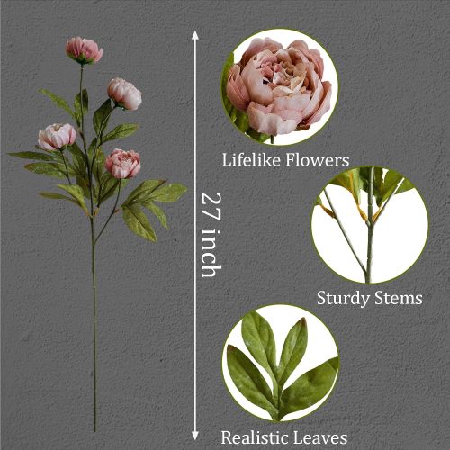 6Pcs Viral Peony Artificial Flowers for Vase，27in Real Touch Fake Flowers Branches with Flexible Wired Stems for Home Decor DIY Bouquet Centerpieces Wedding Shower Fillers Arrangements,Dusty