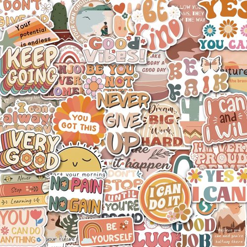 1 200 PCS Vintage Motivational Stickers, Boho Inspirational Stickers for Scrapbook Water Bottle Vision Board Positive Affirmation Vinyl Sticker Pack for Kids Adults