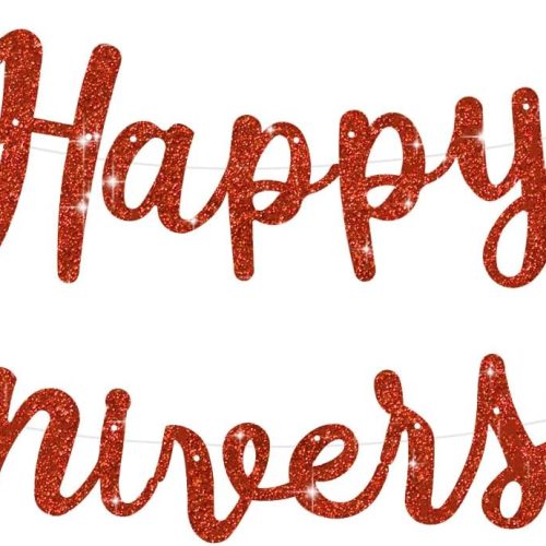 BEISHIDA Glitter Red Happy Anniversary Banner, Pre-Strung Happy Anniversary Banner,NO DIY - Happy Anniversary Garland, Happy Anniversary Sign for Anniversary Wedding Valentine's Day Party Decorations