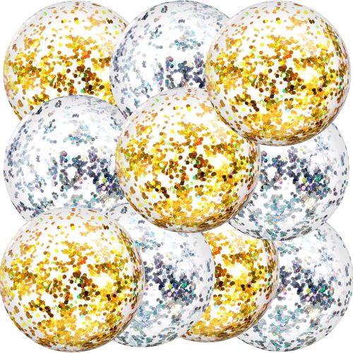 1 Civaner 10 Pcs Inflatable Glitter Beach Balls 16 Inch Large Sparkly Confetti Pool Ball Clear Blow up Balloon Toy for Wedding Baby Shower Birthday Halloween Party Decoration(Gold, Silver,Glitter)