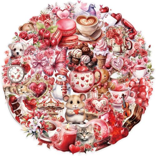 1 50pcs Transparent Love Stickers, Vintage Valentine Waterproof PET for Scrapbook Journaling Photo Album Collage Card Heart Romantic Valentine's Day for Teens and Adults